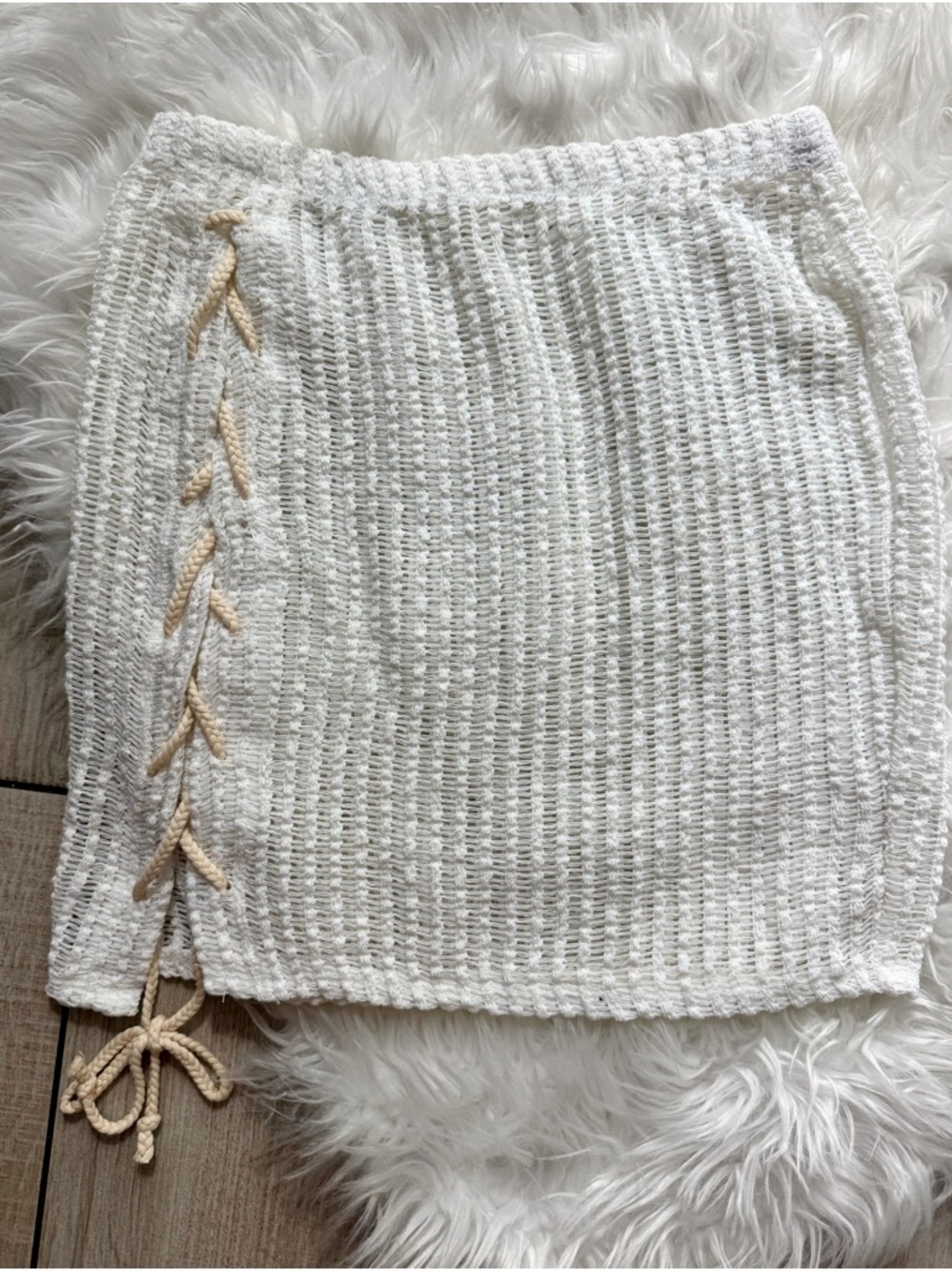 Fashion Nova White Crochet Mini Skirt swim coverup
